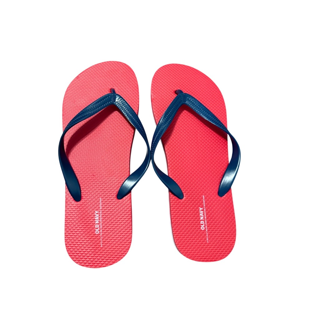 Old Navy Mens Flip Flop Sandals Red Navy Blue Sugarcane Size 10-11 L Summer